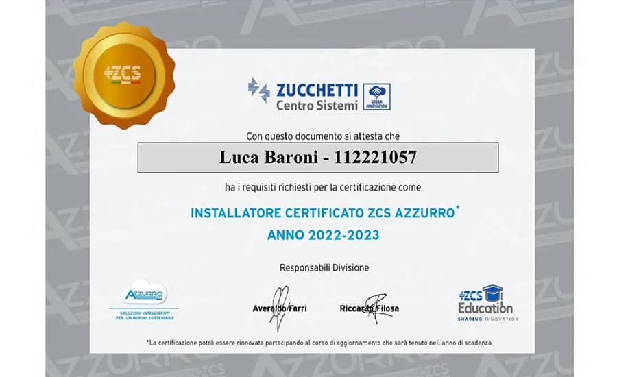 Zucchetti — Installatore Certificato ZCS Azzurro